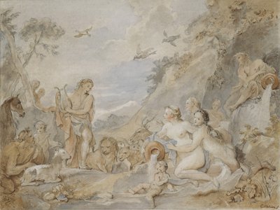 Orfeusz oczarowujący nimfy, driady i zwierzęta, 1757. autorstwa Charles Joseph Natoire