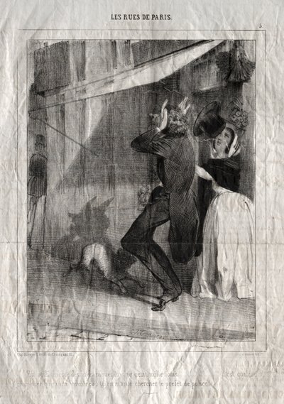 Les Rues de Paris: Znowu mechanika pięciuset tysięcy nazwisk... jakiś kapelusznik to wymyślił.  Albo daj mi prefekta policji! autorstwa Charles Joseph Traviès de Villers