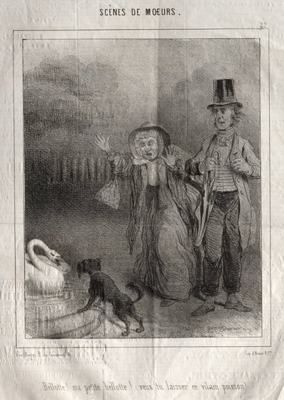 Sceny obyczajowe: Bellotte! moja mała Bellote! chcesz zostawić tę brzydką rybę!. autorstwa Charles Joseph Traviès de Villers
