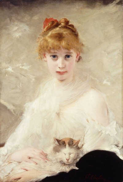 Młoda dziewczyna z kotem; Dziewczyna z kotem, autorstwa Charles Joshua Chaplin