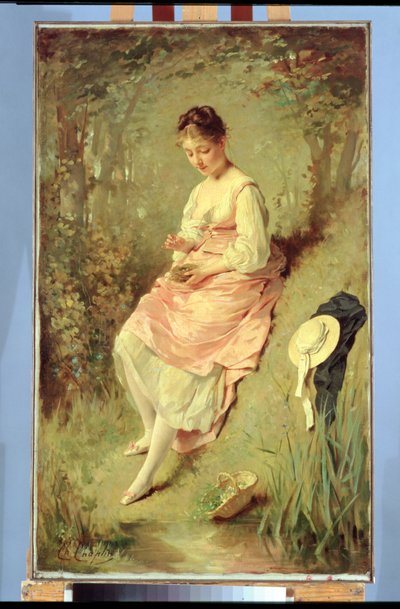 Młoda dziewczyna z gniazdem, koniec lat 60. XIX w. autorstwa Charles Joshua Chaplin