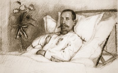 Przywódca, którego ranny Sir Ian Hamilton nazwał nieszczęście: generał Gouraud w szpitalu w Paryżu, z The Illustrated War News, 1915 litho autorstwa Charles Jules Duvent