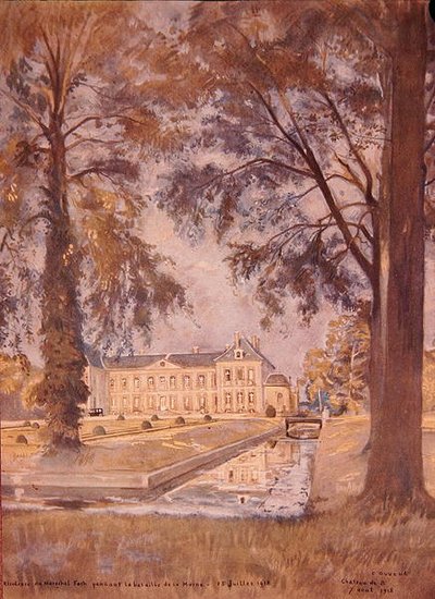 Chateau de Bombon, k. Melun, Francja, 7 sierpnia 1918 (akwarela na papierze) autorstwa Charles Jules Duvent