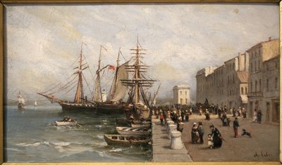 Quai Saint Pierre i budynek celny w Cannes. Obraz Charlesa Labora (1813-1900), olej na płótnie, początek XIX wieku. Musée de la Castre w Cannes. autorstwa Charles Labor