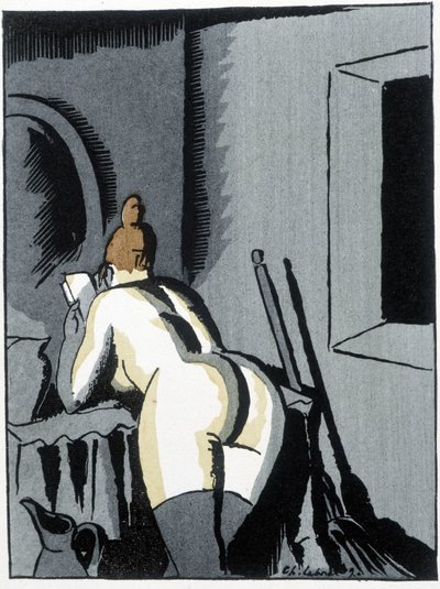 Naga kobieta, plecy, czytanie - w „” Le negre Leonard”” Pierre Mac Orlan, il. de Chas. Laborde (Charles Laborde) (1886-1941), wyd. sztandaru autorstwa Charles Laborde
