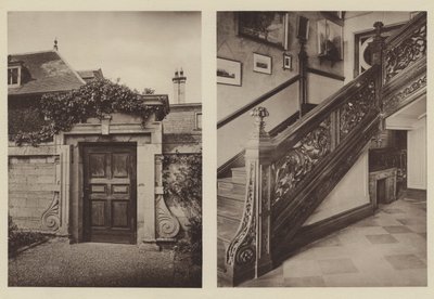Thorpe Hall, Peterborough, boczne wejście do stajni, schody autorstwa Charles Latham