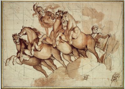 Apoteoza Herkulesa Czerwona kreda i czarny tusz autorstwa Charlesa Lebruna (Le Brun) (1619-1690) XVII w. Niedz. 0,32x0,45m. Paryż, Luwr autorstwa Charles Le Brun