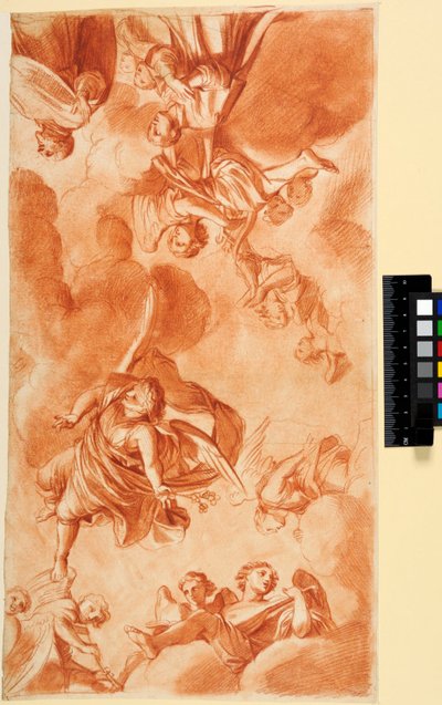 Deckengestaltung mit Engeln und Anbetern. Für die Chapelle du Séminaire in Saint-Sulpice, Paris autorstwa Charles Le Brun