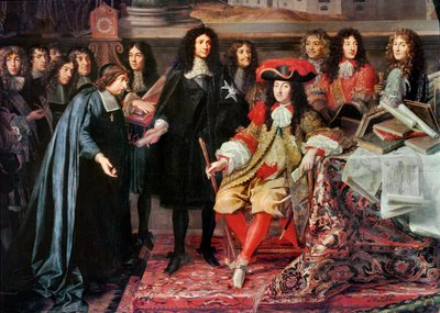 Ludwik XIV zakłada Akademię Nauk ... autorstwa Charles Le Brun