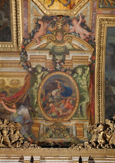 Wojska Ludwika XIV pokonują Turków na Węgrzech ... autorstwa Charles Le Brun