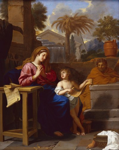 Święta Rodzina w Egipcie z Dzieciątkiem Chrystus czytającym pismo hebrajskie (olej na płótnie) autorstwa Charles Le Brun