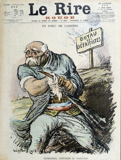Owłosiony tył: Clemenceau, czyścik do rowów. Okładka „Śmiech” z 16.02.1918 r. autorstwa Charles Leandre