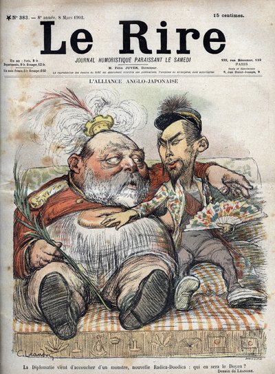 Sojusz Anglo-Japoński (Japanese Anglo 1902) Dyplomacja właśnie zrodziła potwora, nową Radicę-Doodicę: kto będzie dziekanem? - Król Edward VII - KARYKATURA 1902 autorstwa Charlesa LEANDRE (1862-1934) za "Śmiech" autorstwa Charles Leandre