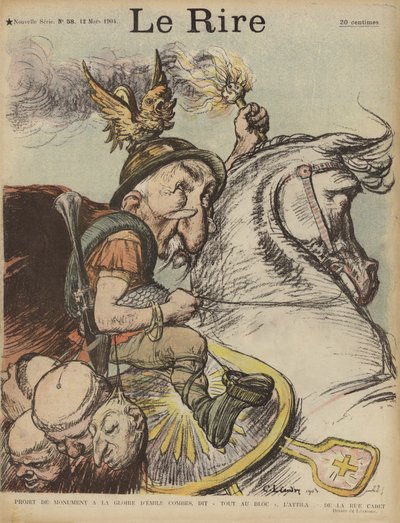 Karykatura francuskiego premiera Emila Combesa jako Huna Attyli. Ilustracja do Le Rire autorstwa Charles Leandre