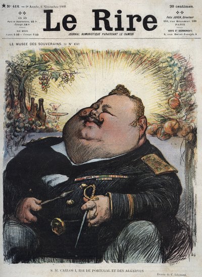 Charles I King of Portugal (1863-1908) - Carlos I King of Portugal and the Algarves - Karykatura Charlesa Leandre (1862-1934) w „The Rire”” z 8 listopada autorstwa Charles Leandre