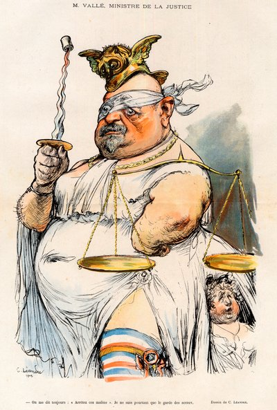 Ernest Valle (1845-1920) - Minister Sprawiedliwości w 1902 r. - Karykatura Charlesa Leandre (1862-1934) w ""Le Rire"""" 1902 autorstwa Charles Leandre