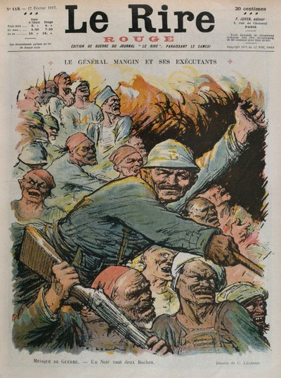 Generał Charles Mangin i jego podwładni, czarny jest tak dobry jak dwa boche, ilustracja na okładce z „Le Rire Rouge”, 17 lutego 1917 autorstwa Charles Leandre