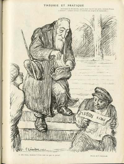 Ilustracja Charlesa Leandre (1862-1934) w Le Rire, 31.12.21 - Teoria i praktyka - Nagroda Nobla - Lenine, Francja Anatol autorstwa Charles Leandre