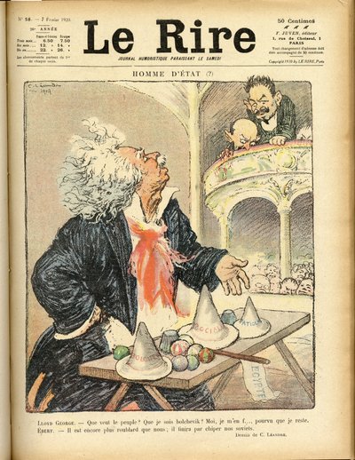 Ilustracja do okładki Le Rire, 07.02.1920 - Statesman - David Lloyd George i Ebert Friedrich (1871-1925) autorstwa Charles Leandre
