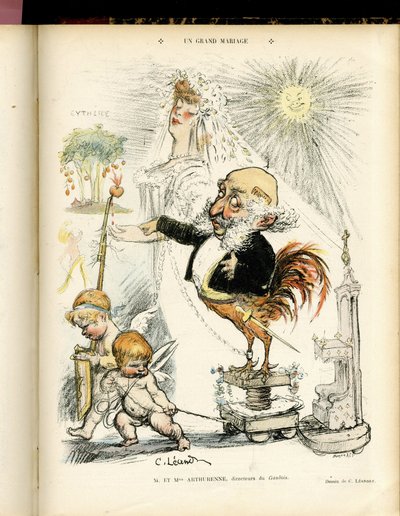 Ilustracja Charlesa Leandre (1862-1934) w Le Rire, 22.10.04 - Wielkie małżeństwo - Małżeństwo - Kogut, Meyer Arthur - Animalizacja autorstwa Charles Leandre