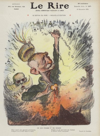 Król Piotr I Serbii. Ilustracja do Le Rire autorstwa Charles Leandre