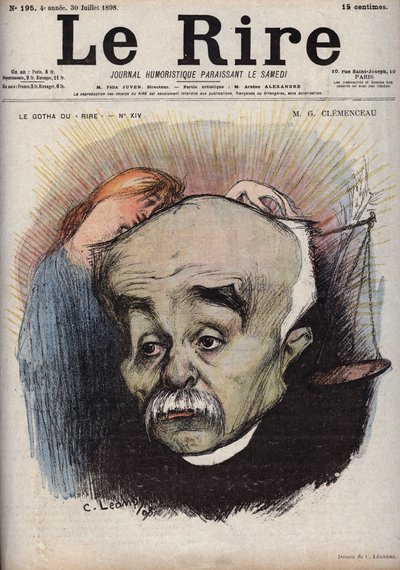 Portret Georgesa Clemenceau (1841-1929) – saldo odnosi się do gazety „La Justice”” i jej dyrektora Corneliusa Herza, który otrzymał pieniądze od Clemenceau – karykatura Charlesa Leandre (1862-1934) w „Le Rire”” ” z 30 lipca autorstwa Charles Leandre