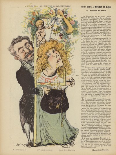 Produkcja Henri Lavetans grać Varennes w Teatrze Sarah Bernhardt. Ilustracja do Le Rire autorstwa Charles Leandre