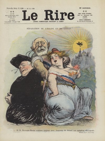 Rozdział kościoła i państwa. Ilustracja do Le Rire autorstwa Charles Leandre
