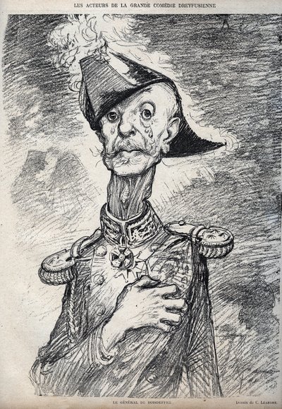 Aktorzy wielkiej komedii Dreyfussa - Portret Raoula Le Mouton de Boisdeffre (Generał de Boisdeffre) (1839 -1919), francuskie wojsko - rysunek Charlesa Leandre