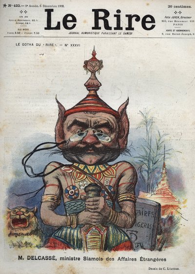 Theophile Delcasse (1852-1923), francuski polityk - Le Gotha du „”Laughs”, nr XXXVI, M. Delcasse, Syjamski Minister Spraw Zagranicznych - Karykatura Charlesa Leandre - (6 grudnia 1902) autorstwa Charles Leandre