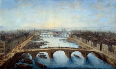 Cavalierski widok Paryża przejęty przez Pont Royal w 1741 Obraz Charlesa Grevenbrocka (?-1758) 1741 Nd. 0,96x1,62 m Paryż, musee Carnavalet - Panoramiczny widok Paryża nad Pont Royal w 1741 r. Obraz Charlesa Grevenbroecka (? -1758) autorstwa Charles Leopold Grevenbroeck