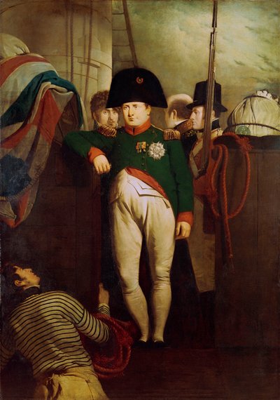 Napoleon Bonaparte na pokładzie "Bellerophon" w Plymouth Sound autorstwa Charles Lock Eastlake