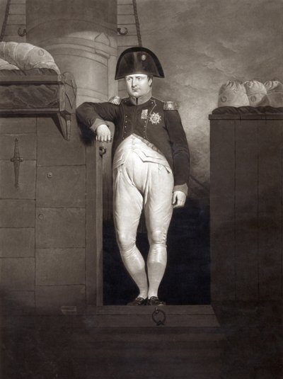 Napoleon Bonaparte na trapie HMS Bellerophon po dotarciu do Plymouth Sound, sierpień 1815, ryty przez Charlesa Turnera autorstwa Charles Lock Eastlake