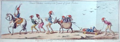 Francuscy ochotnicy maszerujący na podbój Wielkiej Brytanii, sztych. James Gillray (1757-1815) wydany przez Hannah Humphrey w 1803 r. (akwaforta ręcznie kolorowana) autorstwa Charles Lorraine (after) Smith