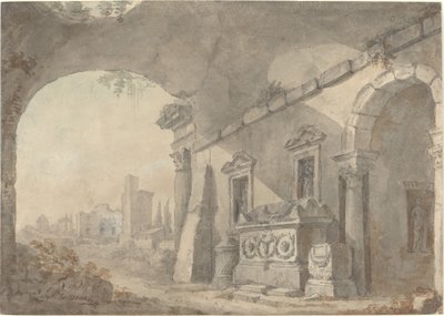 Ruiny rzymskie z grobowcem autorstwa Charles Louis Clerisseau
