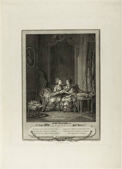Confidences, z Monument du Costume Physique et Moral de la fin du Dix-huitième siècle autorstwa Charles Louis Lingée