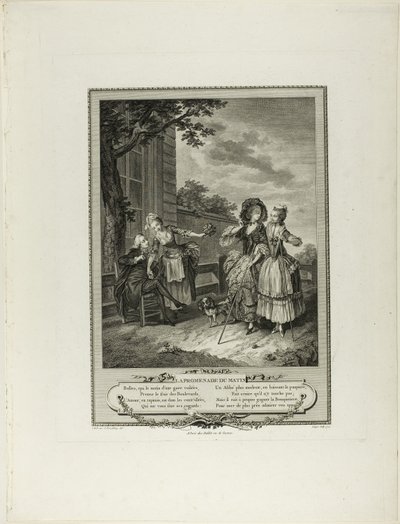 Poranny spacer, z Monument du Costume Physique et Moral de la fin du Dix-huitième siècle autorstwa Charles Louis Lingée