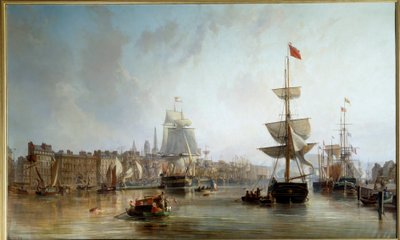 Port w Rouen w 1855 r. Obraz Charlesa Louisa Mozina (1806-1862) 1855 nd. 1,77x2,87 m Rouen, Musee des Beaux Arts autorstwa Charles Louis Mozin
