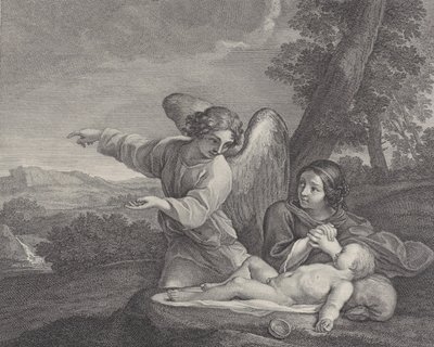 Anioł ukazujący się Hagar na pustyni, gdy składa ręce obok snu..., 1700-28. autorstwa Charles Louis Simonneau