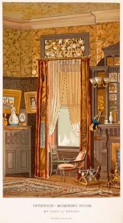 Morning Room 1881, autorstwa Tiffany, Charles Louis z C Harrisons Womans Handiwork in Modern Homes New York 1881 autorstwa Charles Louis Tiffany