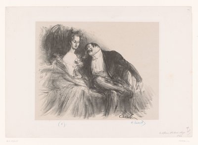 Mężczyzna w okularach patrzy na młodą kobietę Le défloreur et la demi-vierge autorstwa Charles Lucien Leandre