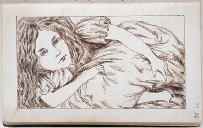 Pani Dod. 46700, f.20 Alicja w Domu Białego Królika, ilustracja z „Przygody Alicji pod ziemią”, c.1862 (tusz na papierze) autorstwa Charles Lutwidge Dodgson