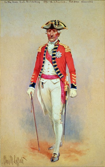 Sir William Howe, dowódca naczelny armii brytyjskiej (1776-78) w pełnym stroju zszedł z konia autorstwa Charles MacKubin Lefferts