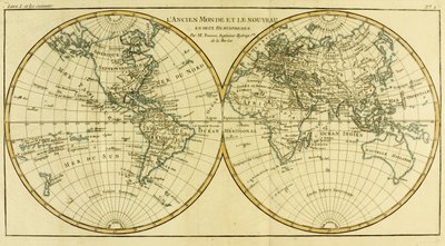 Mapa świata na dwóch półkulach, z „Atlas de Toutes les Parties Connues du Globe Terrestre” Guillaume Raynal (1713-96) opublikowana w Genewie, 1780 autorstwa Charles Marie Rigobert Bonne