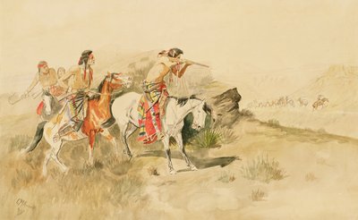 Atak na Muleterów, ok. 1895 (ołówek i toaleta na papierze) autorstwa Charles Marion Russell