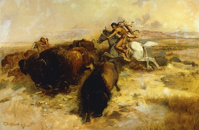 Polowanie na bizony, 1897 autorstwa Charles Marion Russell