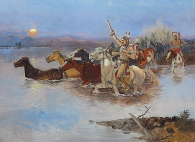 Przeprawa przez rzekę, ok. 1895 autorstwa Charles Marion Russell
