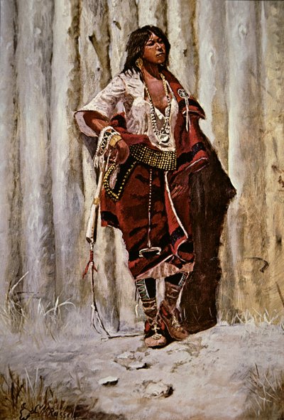 Indian Maid at the Stockade (olej na płótnie) autorstwa Charles Marion Russell