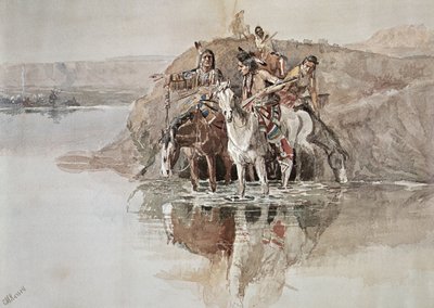 Native American „War Party” (akwarela na papierze) autorstwa Charles Marion Russell
