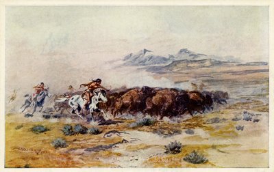 Polowanie na bizony, C. M. Russell autorstwa Charles Marion Russell